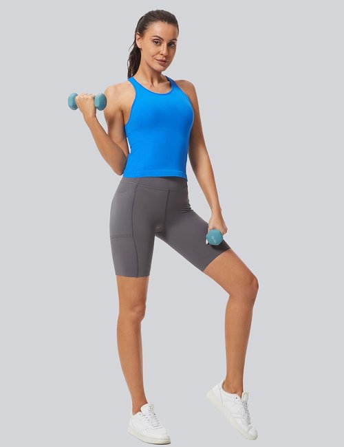 MathCat Racerback Workout Tank Tops for Women - Seamless Athletic Yoga Tops with Built-In Bra