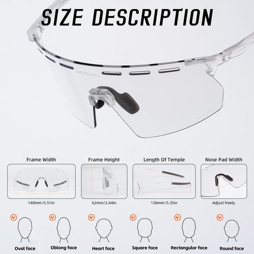 ACRUNU Cycling Glasses with Photochromic Anti-Fog Lens - 6 Vent Holes Insect-Leg Design UV400 Protection Unisex Fit (Gray)
