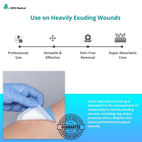AWD Super Absorbent Wound Non Stick Gauze Pads - Non-Adhesive Bandages for Wounds - 4x4 Gauze Pads, Large Bandages for 1st and 2nd Degree Burns - Wound Care Products, Box of 10 (4"x4")