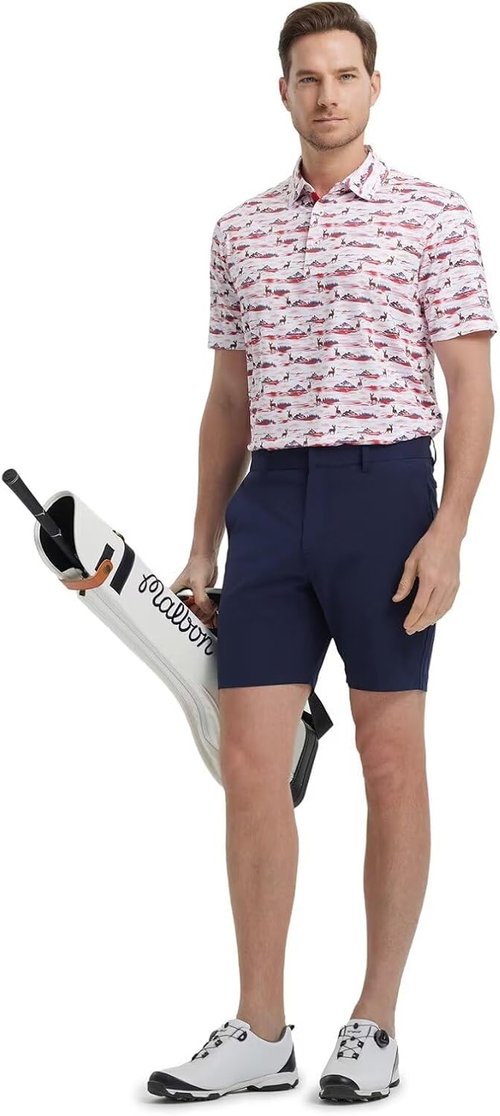 M MAELREG Men's Golf Shirt - Moisture-Wicking Short Sleeve Polo with Performance Print Patterns
