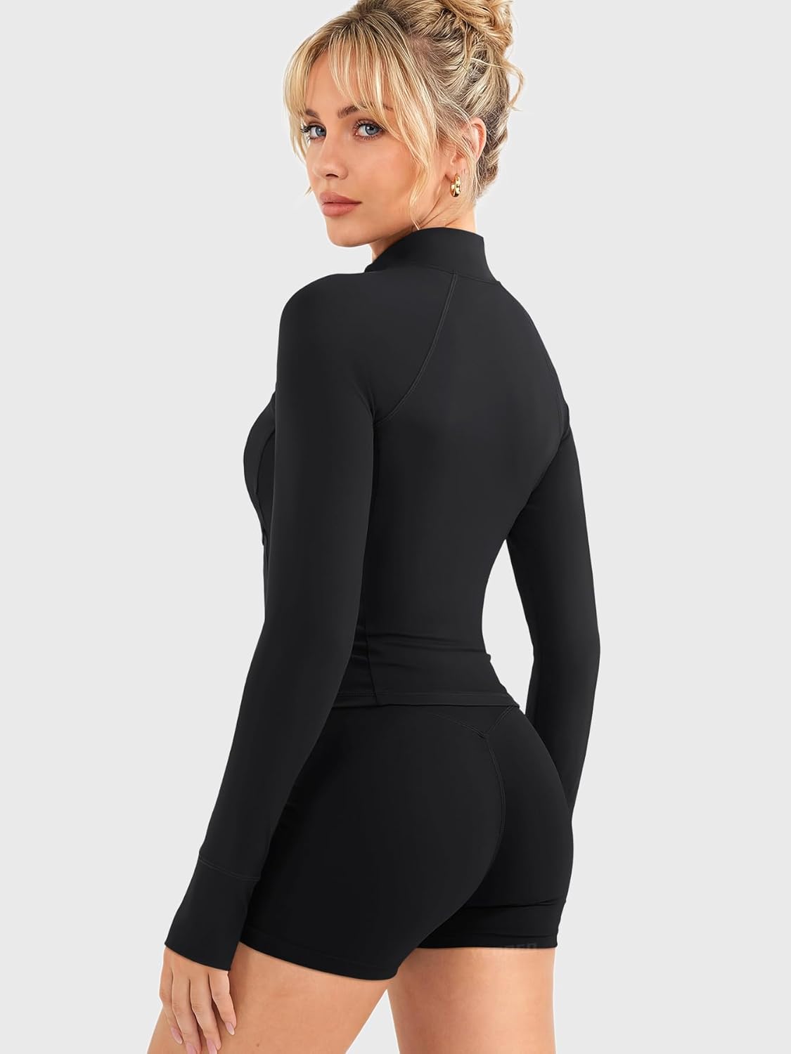 YEOREO Women's Full Zip Workout Jacket - Athletic Cropped Design with Pockets & Thumb Holes