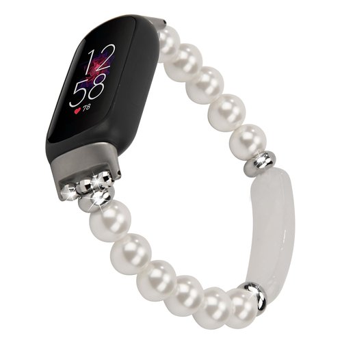 iLVANYA Natural Stone Beaded Bracelet Compatible for Fitbit Luxe, Handmade Elastic Bands Replacement Band for fitbit Luxe (White)