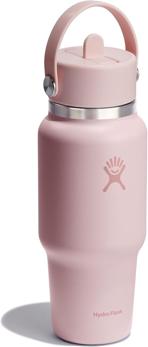Hydro Flask Travel Water Bottle - Insulated Stainless Steel - Leakproof Wide Straw Lid | 24 Oz Trillium Pink