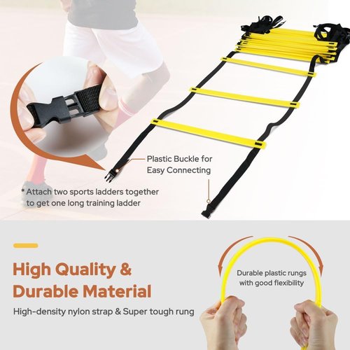 GHB Agility Ladder Set - 1 Agility Ladder with 50 Disc Cones & 2 Carrying Bags for Training