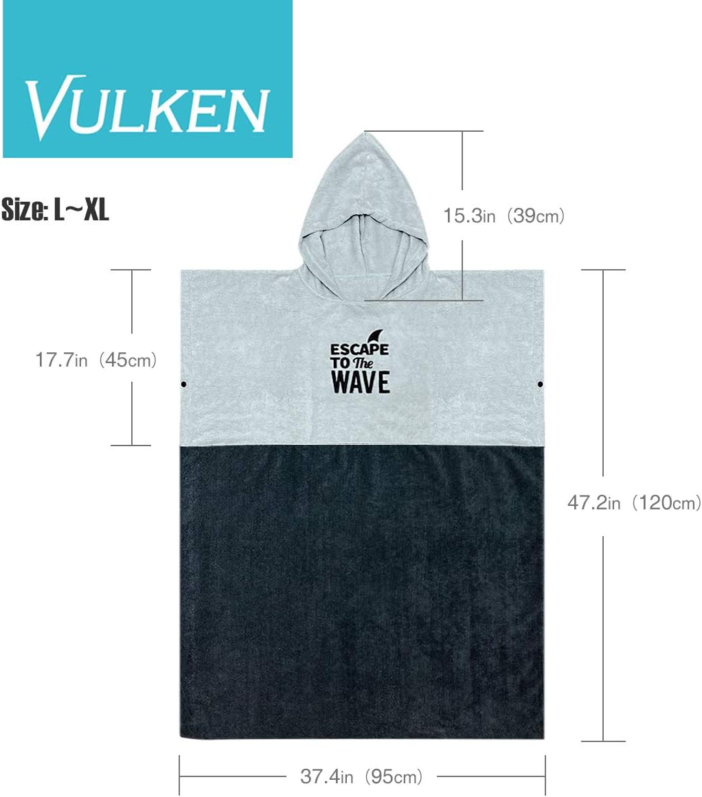 Vulken Extra Large Hooded Beach Towel - Quick Dry Microfiber Surf Poncho for Easy Changing | L/XL