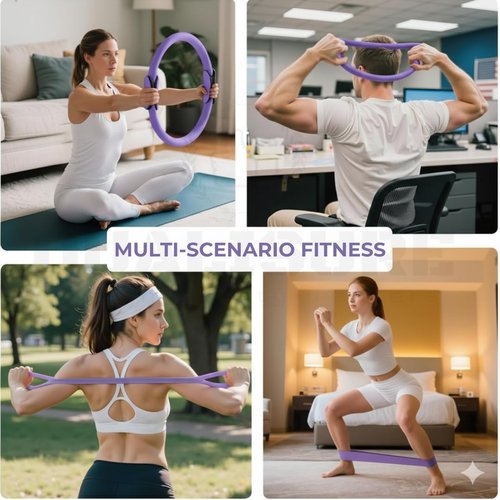 Qualisure Pilates Kit for Home Workouts with 13" Magic Circle Pilates Ring and 5 Resistance Bands Pilates Essentials Kit for Women At Home Pilates Kit Pilates Starter Kit for Women Full Body Shaper