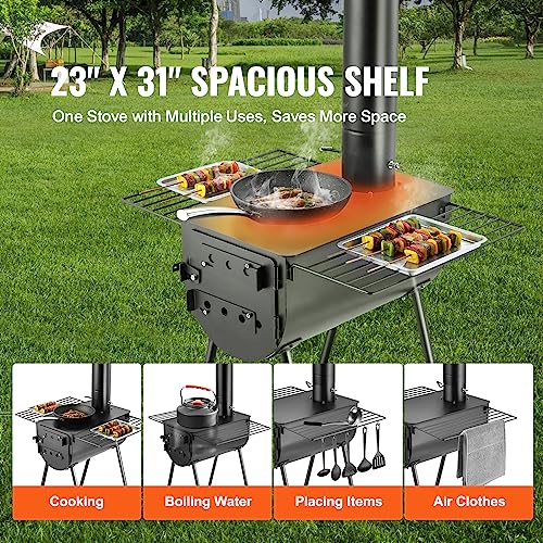 Large Tent VEVOR 118" Camping Wood Stove with Firebox & Chimney Pipes - Outdoor Heating & Cooking