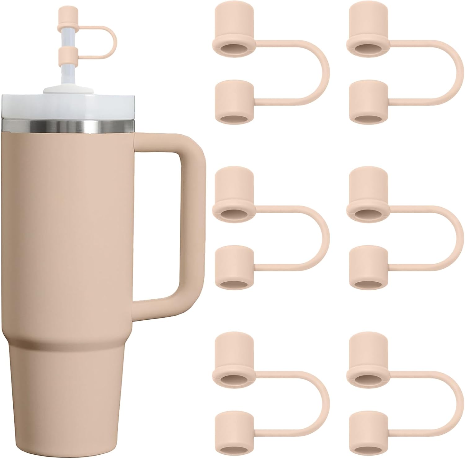 Skiennix Silicone Straw Cover Caps - Reusable Toppers for Stanley 30 & 40 Oz Tumblers - Fleshy Pink (6PCS)