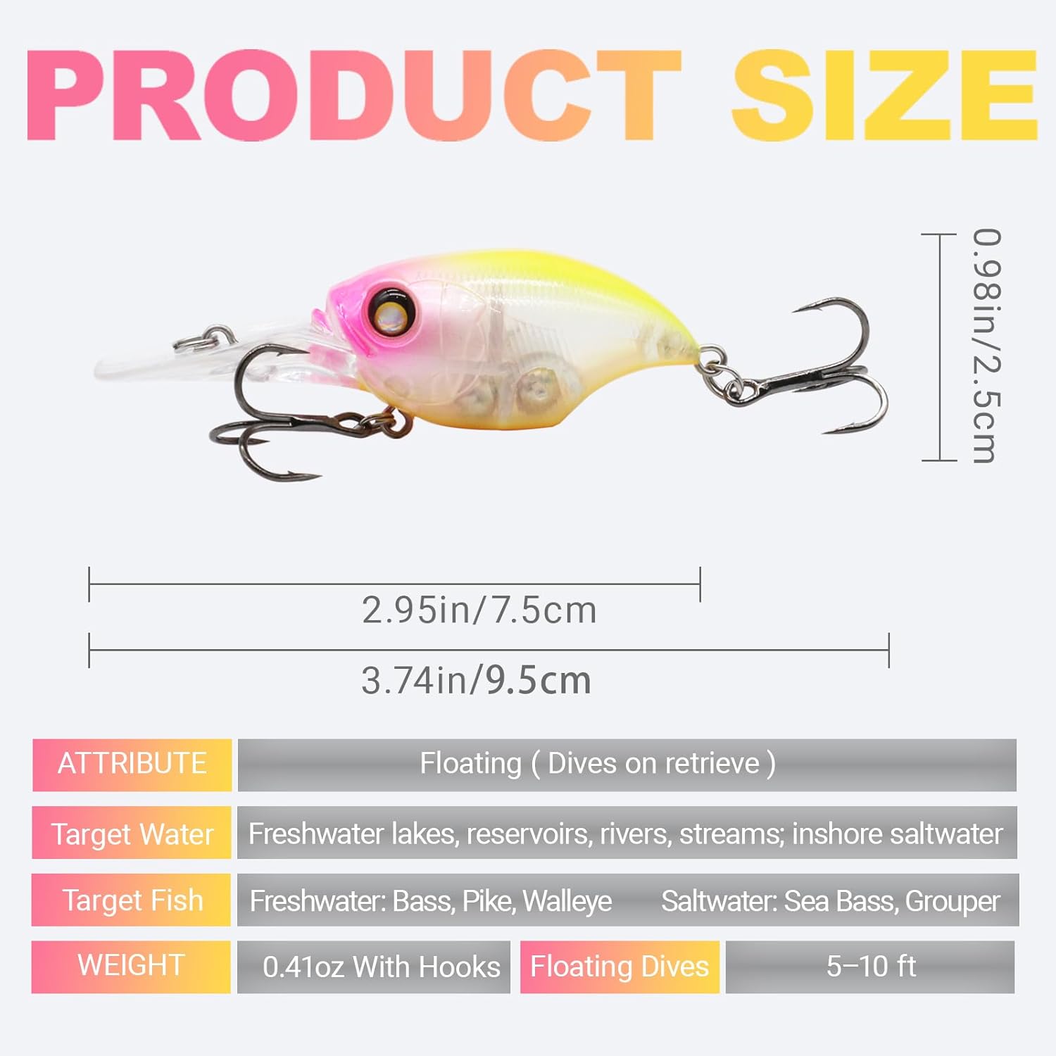 Stonefish Deep Diving Crankbait - Sinking Bass & Trout Fishing Lure | Saltwater Tackle PZ11-FT
