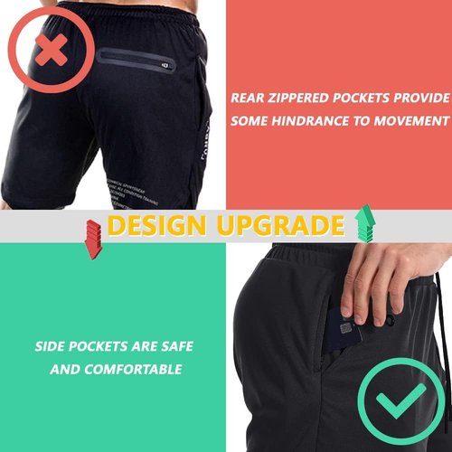 JWJ Men's 2-in-1 Running Shorts - Quick-Dry Athletic Gym Wear with Side Pockets
