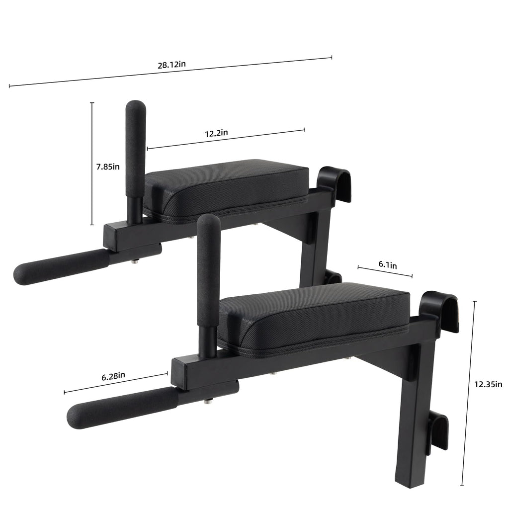 RIOWLAU Swedish Ladder Dip Bar Attachment, Fits TS003A Ladder, Wood Stall Bar for School, Physical Therapy and Gymnastics, Multi-grip (Black, 28"L x 6"W x 20"H)