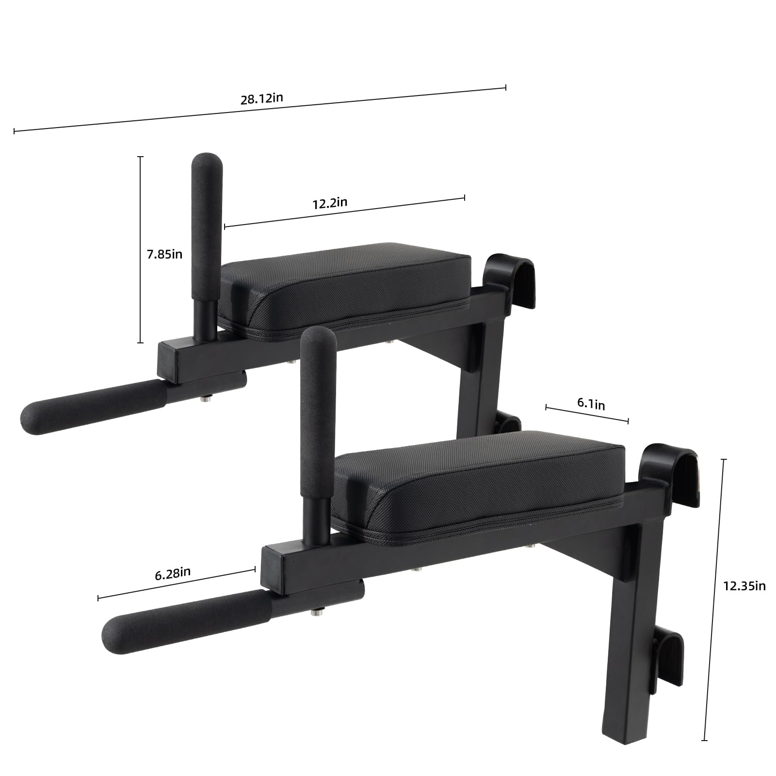 RIOWLAU Swedish Ladder Dip Bar Attachment, Fits TS003A Ladder, Wood Stall Bar for School, Physical Therapy and Gymnastics, Multi-grip (Black, 28"L x 6"W x 20"H)