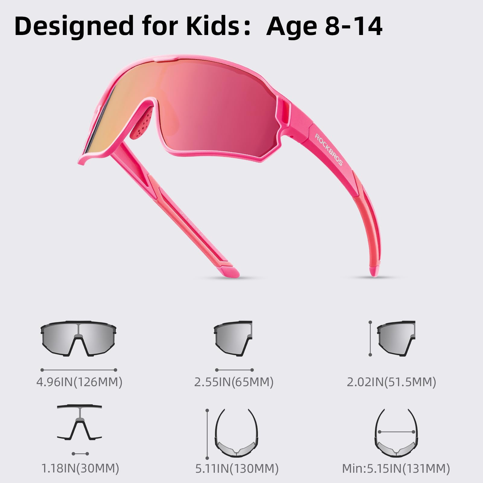 ROCKBROS Kids Polarized Sunglasses Cycling Glasses Sport Sunglasses UV400 Protection for Youth Boys Girls Age 8-14