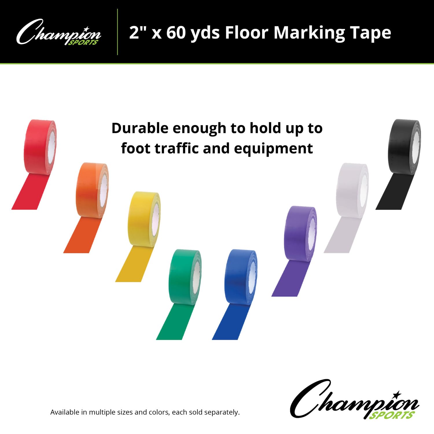 Champion Sports Vinyl Tape, 2” Wide x 60 Yards Long, Blue - Durable Floor Marking Tape - Schools, Gyms, Restaurants