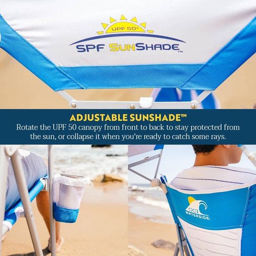 GCI Outdoor Sunshade Captain's Chair - Collapsible Folding Canopy Chair with Armrests & Drink Holder | Saybrook Blue