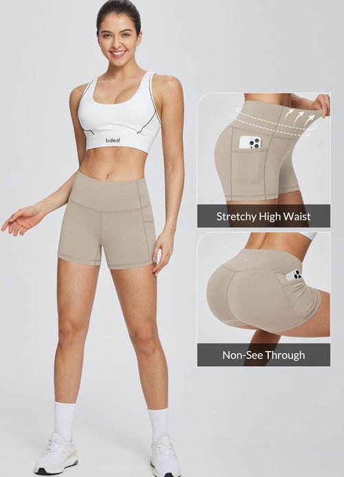 Baleaf Women's High Waist Biker Shorts - Spandex Workout & Yoga Shorts with Pockets | 8"/5"/3" Sizes