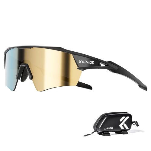 KAPVOE Cycling Glasses Men Women Sport Sunglasses UV Protection Mountain Bike Sunglasses MTB Bicycle Riding Glasses TR90 Frame Baseball Shades Running Triathlon Cycle Golf Gold
