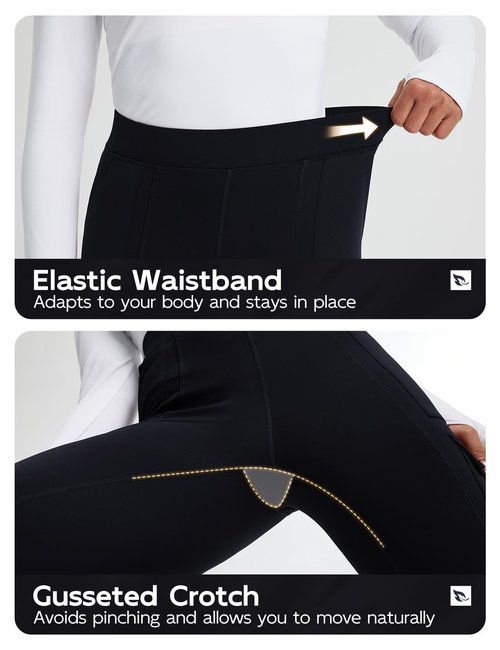 baleaf Women's Fleece Lined Leggings Thermal Hiking Pants Water Resistant Pockets Winter Warm Cargo Insulated Tights Black S