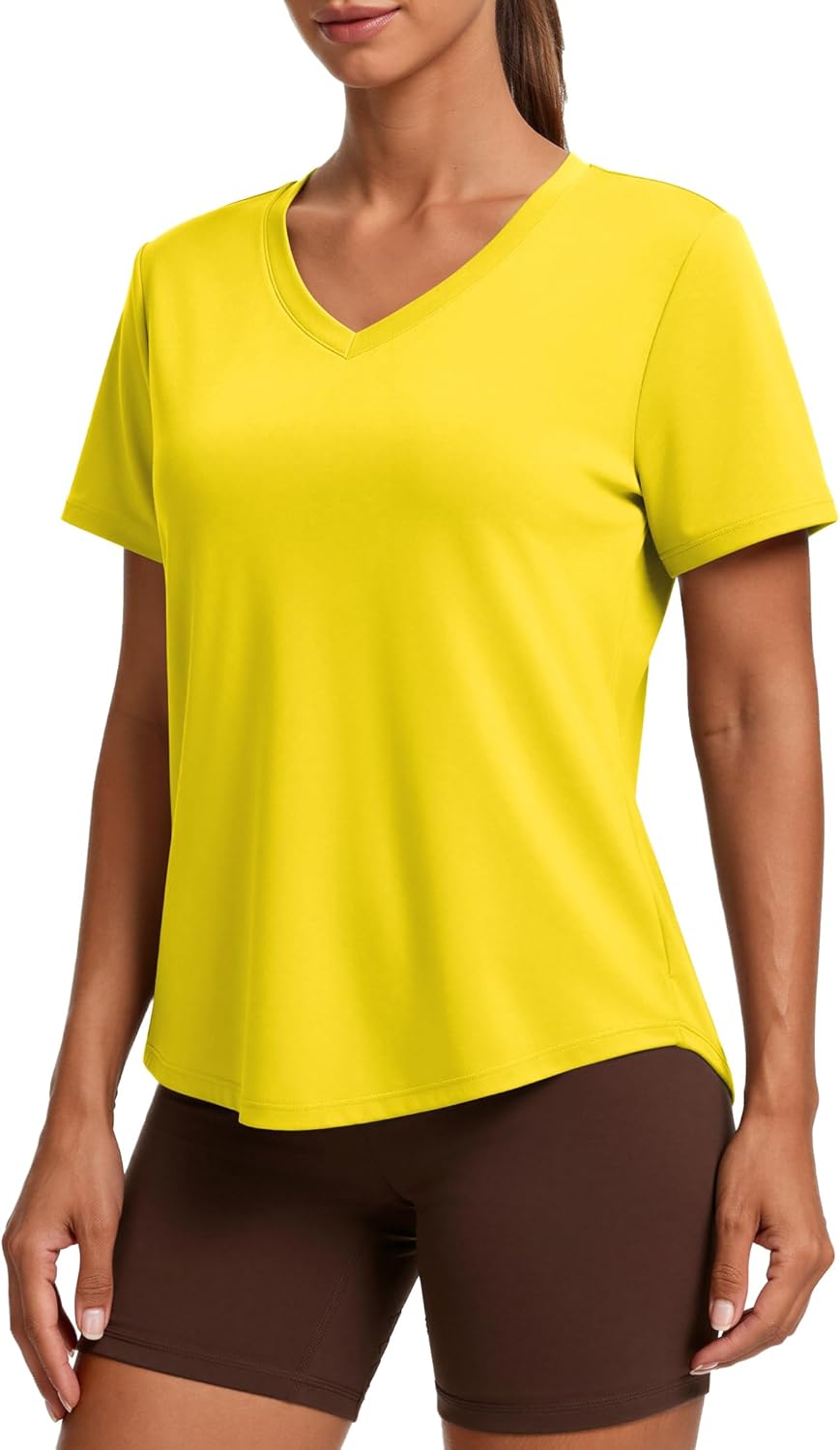 PINSPARK Soft Workout Tops for Women - Short Sleeve V-Neck, Moisture-Wicking, UPF 50+ Sun Protection, Quick Dry