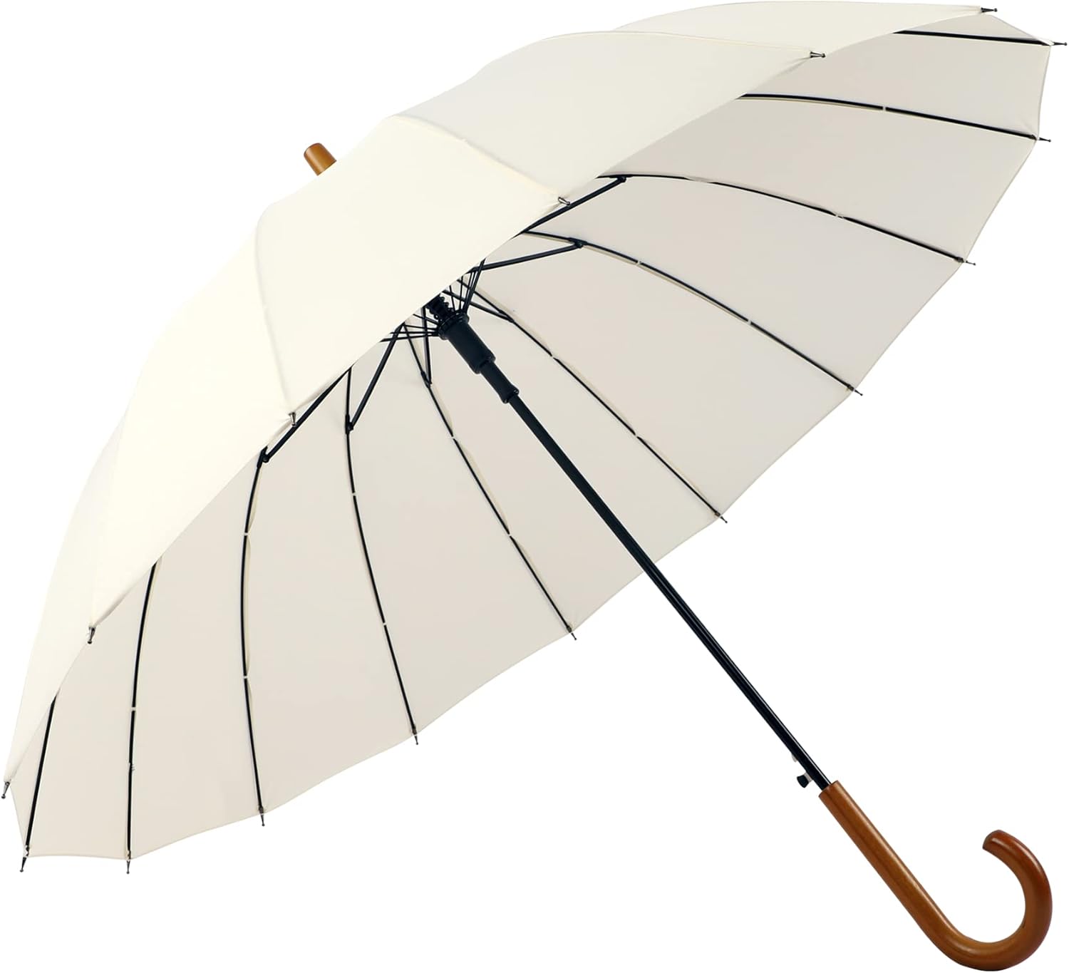 SoulRain 48" Windproof Stick Umbrella - Auto Open, Classic Wood Handle, Solid Color Design