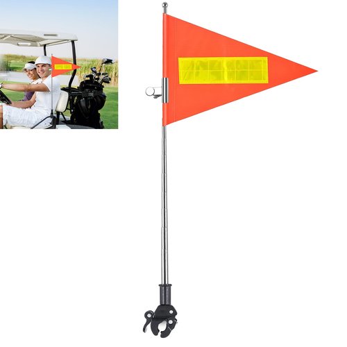 Golf Cart Flags with Pole and Mount, 8.3 x 11.8 Inch Reflective Telescopic Triangle Orange High Visibility Safety Flag for Wheelchairs, Golf Cart Accessories