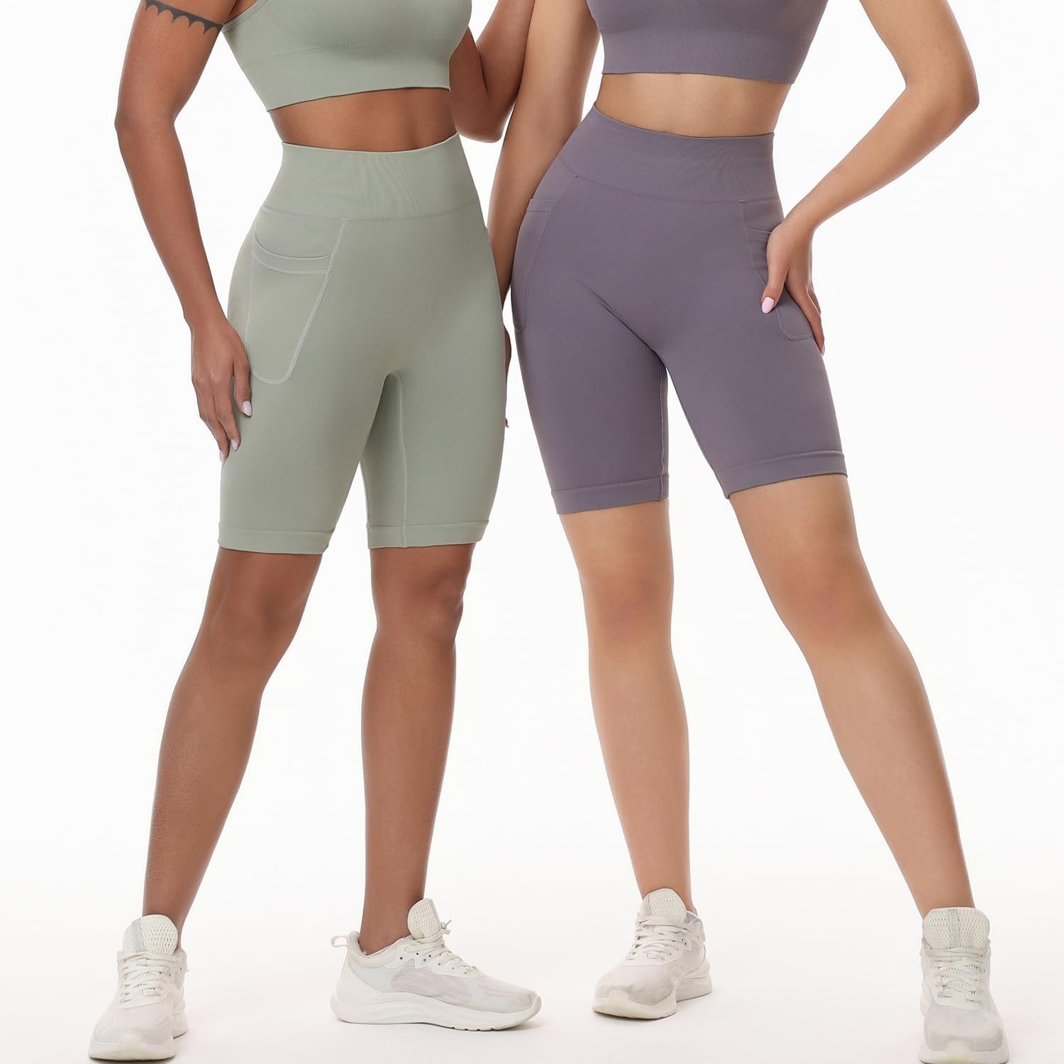 BLUELILY Women's Biker Shorts - 3 Pack High Waisted Tummy Control with Pockets | Seamless Workout Shorts