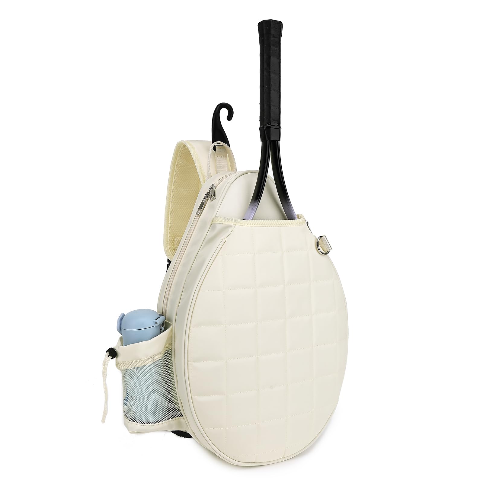 Rejolly Tennis Racket Sling Bag for Women Men Quilted Water Resistant Racquet Cover One Shoulder Crossbody Bag for 2 Tennis Rackets, Pickleball Paddles, Badminton Racquet Cream White