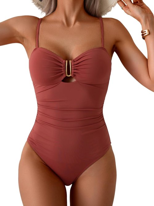 Eomenie One Piece Swimsuit - Tummy Control Ruched Bathing Suit with Cutout U Wire Design