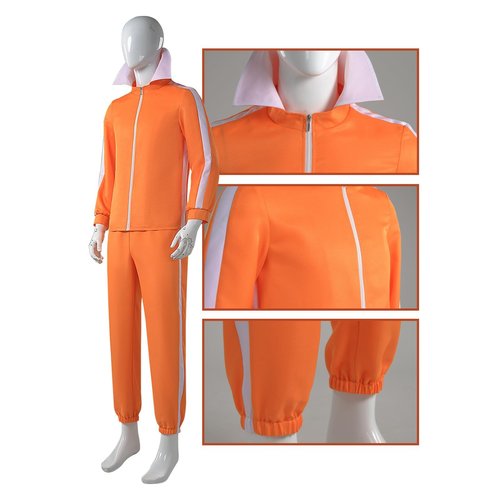 Gocos Adult Men Orange Tracksuit Uniform Sports Suit Zipper Jacket Top Sportswear with Glasses Wig (US, Alpha, 3X-Large, Regular, Regular, style3)
