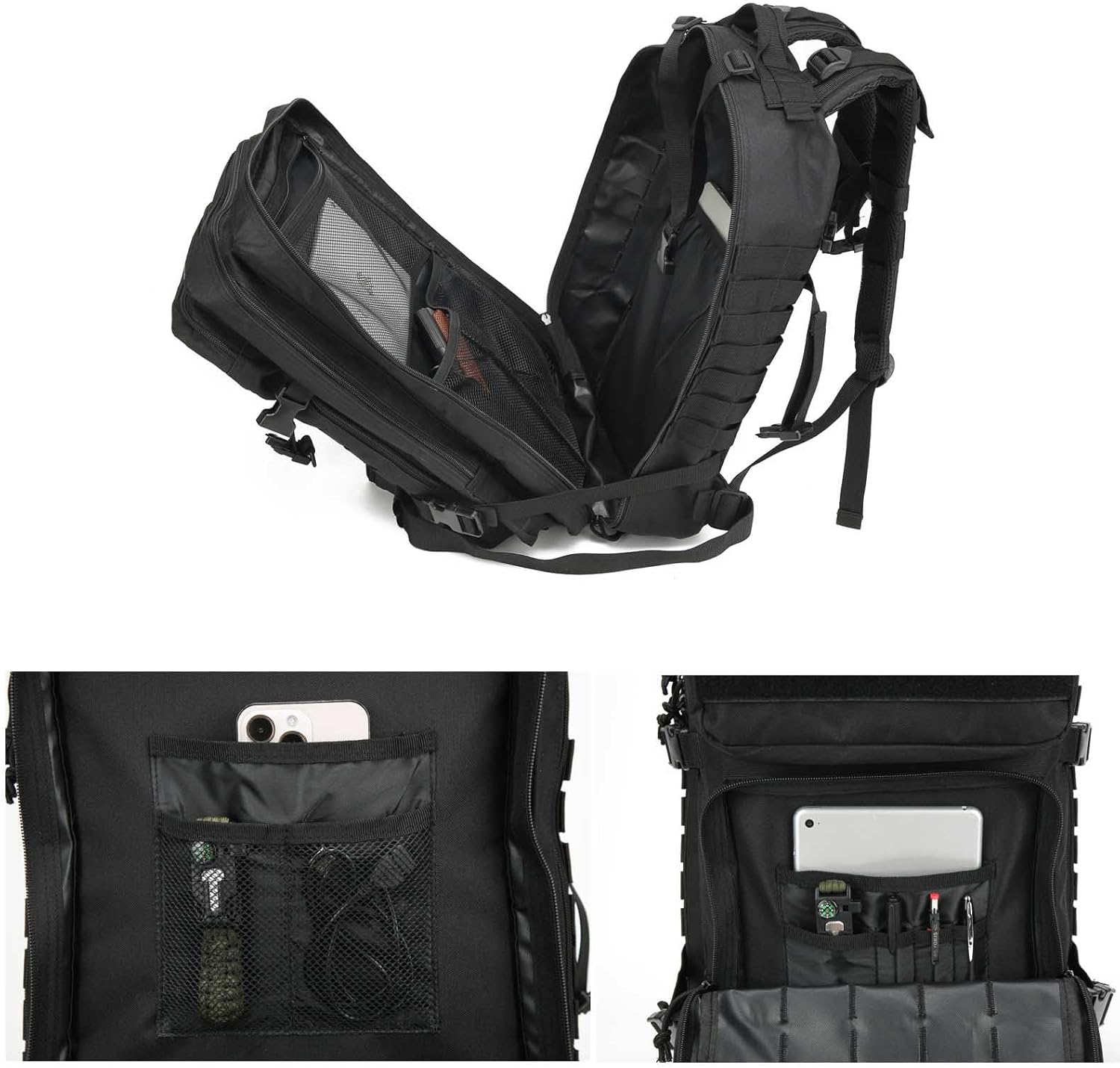 Skiennix Tactical Backpack - 45L Military Gym Bag | Large 3-Day Assault Pack for Rucking, Fishing, Camping (Black)