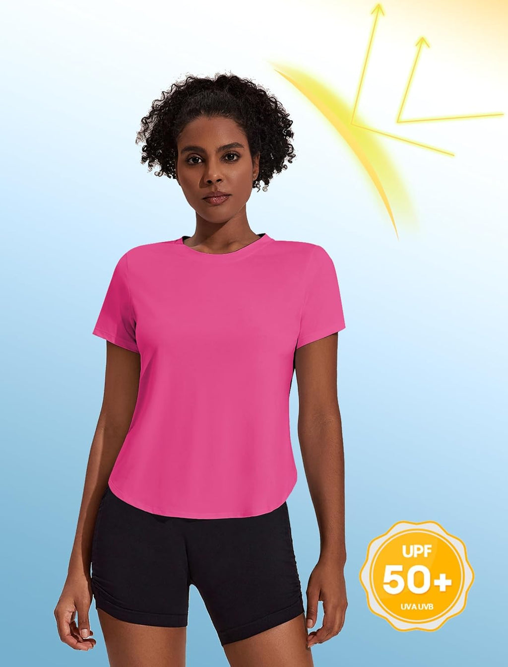 PINSPARK Workout Tops for Women - UPF 50+ Short Sleeve Yoga Shirts with Side Slits | Loose Fit Athletic Tee
