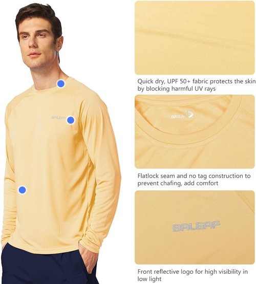 Baleaf Men's UV Protection Long Sleeve Rash Guard - Quick Dry, Lightweight, UPF 50+ for Fishing & Running