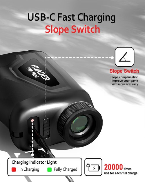 HUADER Golf Rangefinder with Slope Switch, Red/Green OLED Display Laser Range Finder with High-Precision, Magnetic Strip, Flagpole Locking Vibration, Rechargeable, 1093 Yards Range Finders for Hunting