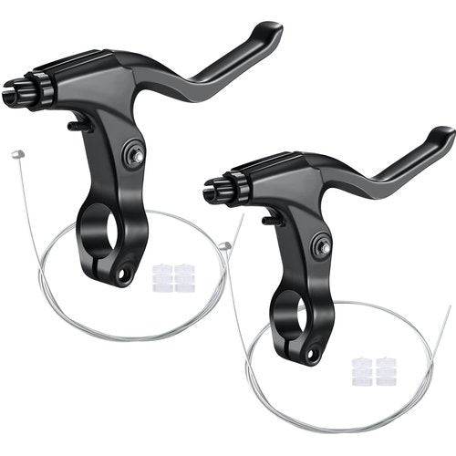 Boao 2 Pieces Mountain Bike Brake Aluminum Alloy Brake Handles with 3 Finger Design 2.2 cm Diameter and Bike Brake Cables Wires for Most Bicycles, Road Bikes