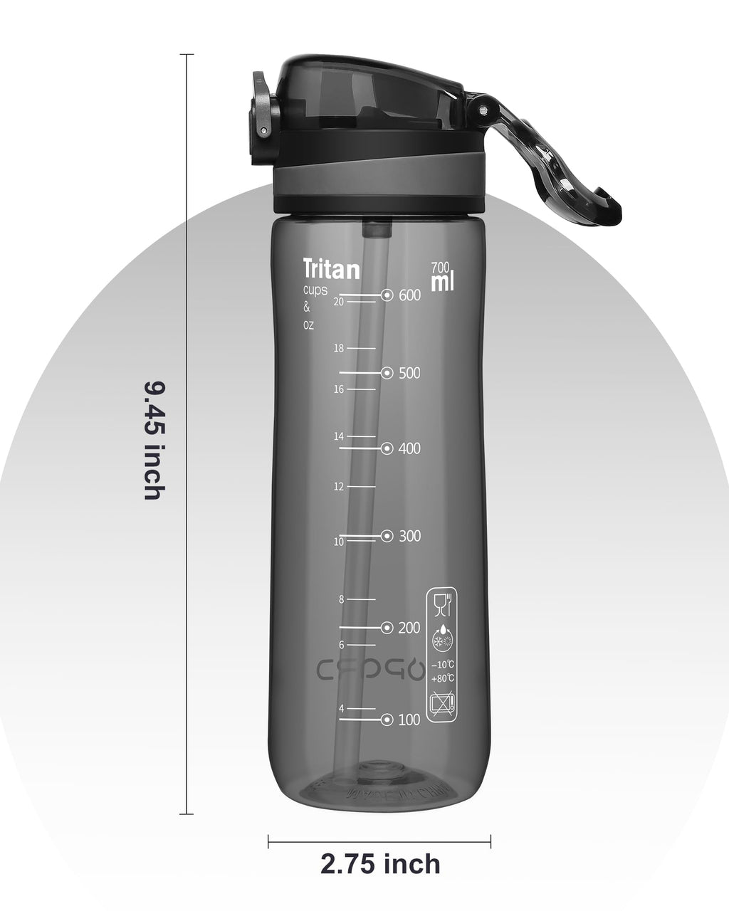 Opard Peak Water Bottle with Straw Cap, BPA-Free, Leak Proof Flip Top Bottle