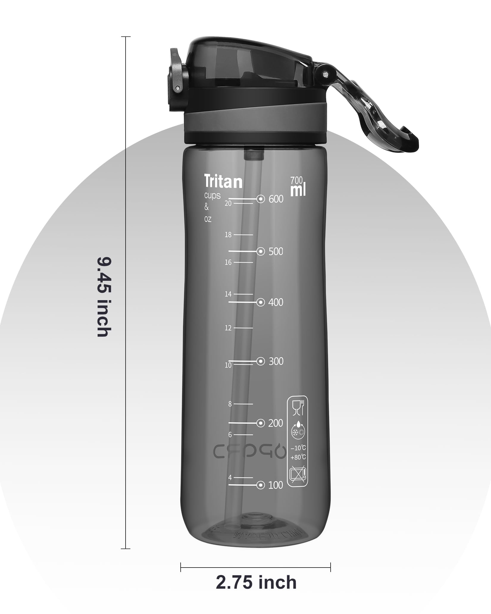 Opard Peak Water Bottle with Straw Cap, BPA-Free, Leak Proof Flip Top Bottle