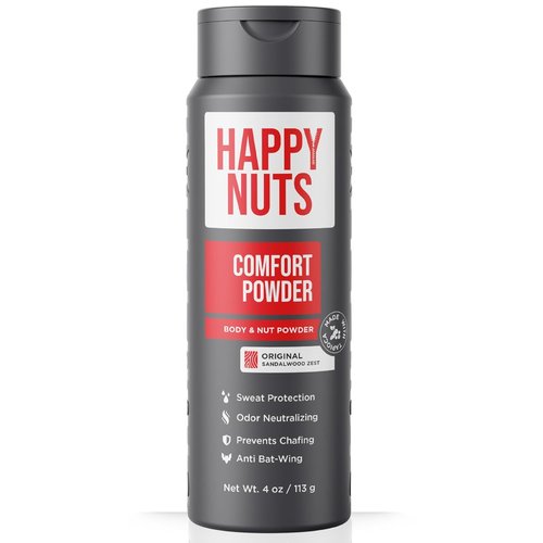 HAPPY NUTS Comfort Powder Deodorant for Men - Anti-Chafing & Odor Control, Aluminum-Free, 4 oz (Original Scent)