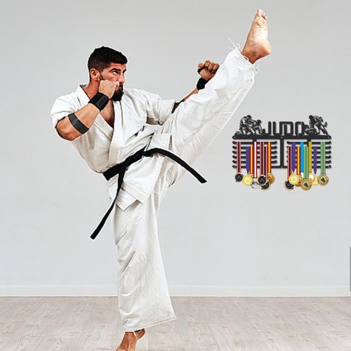 SUPERDANT Judo Medal Hanger Display Sports Medal Holder 6 Rows Wall Mount Judo Medals Hanging Hook Black Metal Display Rack Hangers Iron Race Ribbon Award Organizer for Athletes Player