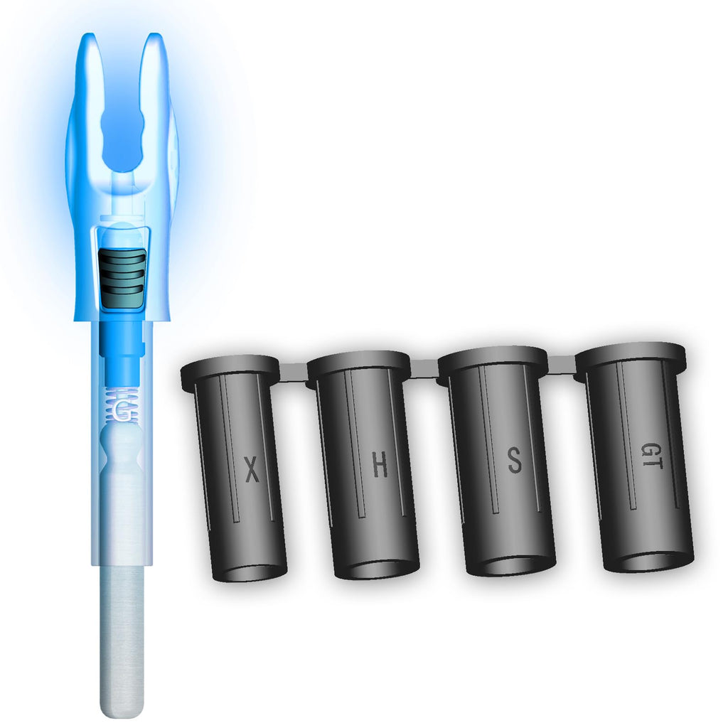 CosiComu 6PCS G Lighted Nocks for Arrows with .165 .204 .233 .244 .246 Inside Diameter with X, H, S, GT Bushings LED Light up Knocks (Blue)