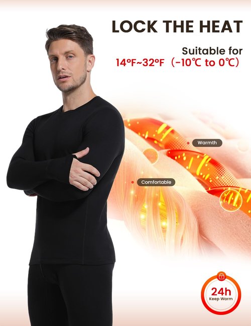 gagli Thermal Underwear for Men - Long Johns with Fleece Lined Winter Warm Base Layer Cold Weather Top Bottom for Hunting Running Skiing Gear,Black,L