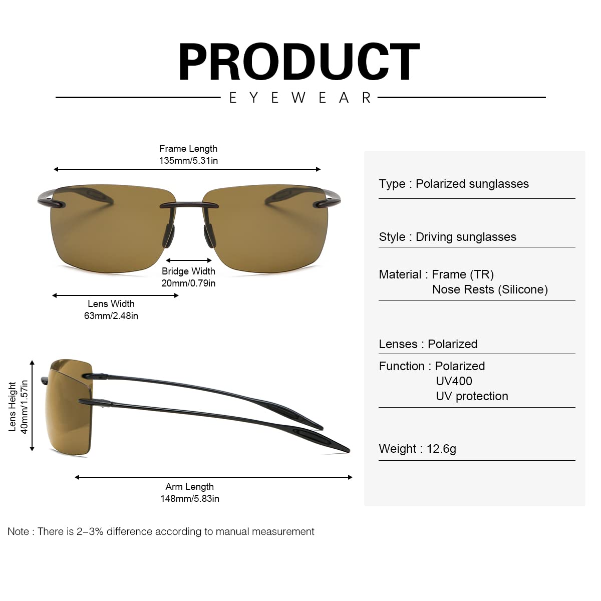 PEEPAI Polarized Sunglasses for Men and Women, Lightweight and Durable Sports Sunglasses with UV Protection for Driving Fishing Golf - Brown