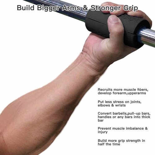 AIKESIWAY Thick Dumbbell & Barbell Grips for Weightlifting - High-Density Silicone Rubber, Non-Slip Gym Grips for Muscle Growth, Hand Stress Relief, Arm Blaster Adapter (1 Pair) (Black, 4 inches)