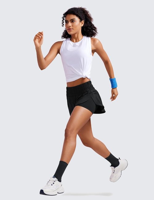 CRZ YOGA 2 in 1 Split Running Shorts for Women 3" - High Waisted Workout Athletic Gym Tennis with Pocket