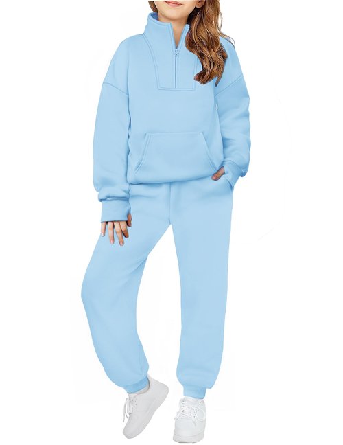 Zaclotre Girls Clothes 2 Piece Jogger Set Fleece Half Zip Pullover and Casual Sweatpants Athletic Clothes Size 9-10