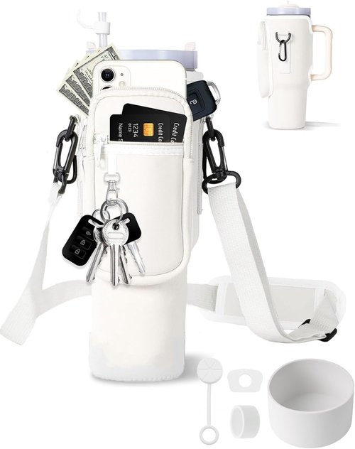 Bollus Neoprene Water Bottle Carrier Bag - Adjustable Strap & Phone Pocket for Stanley Cup