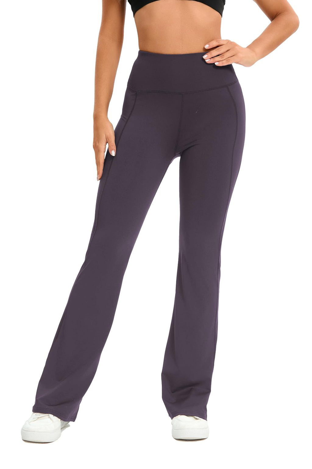 LALA BIRDS Flare Leggings for Women,High Waisted Women Yoga Pants with Tummy Control,Casual Bell Bottoms Flared Leggings for Yoga,Workout,Gym (US, Alpha, Small, Regular, Long, Dark Purple)