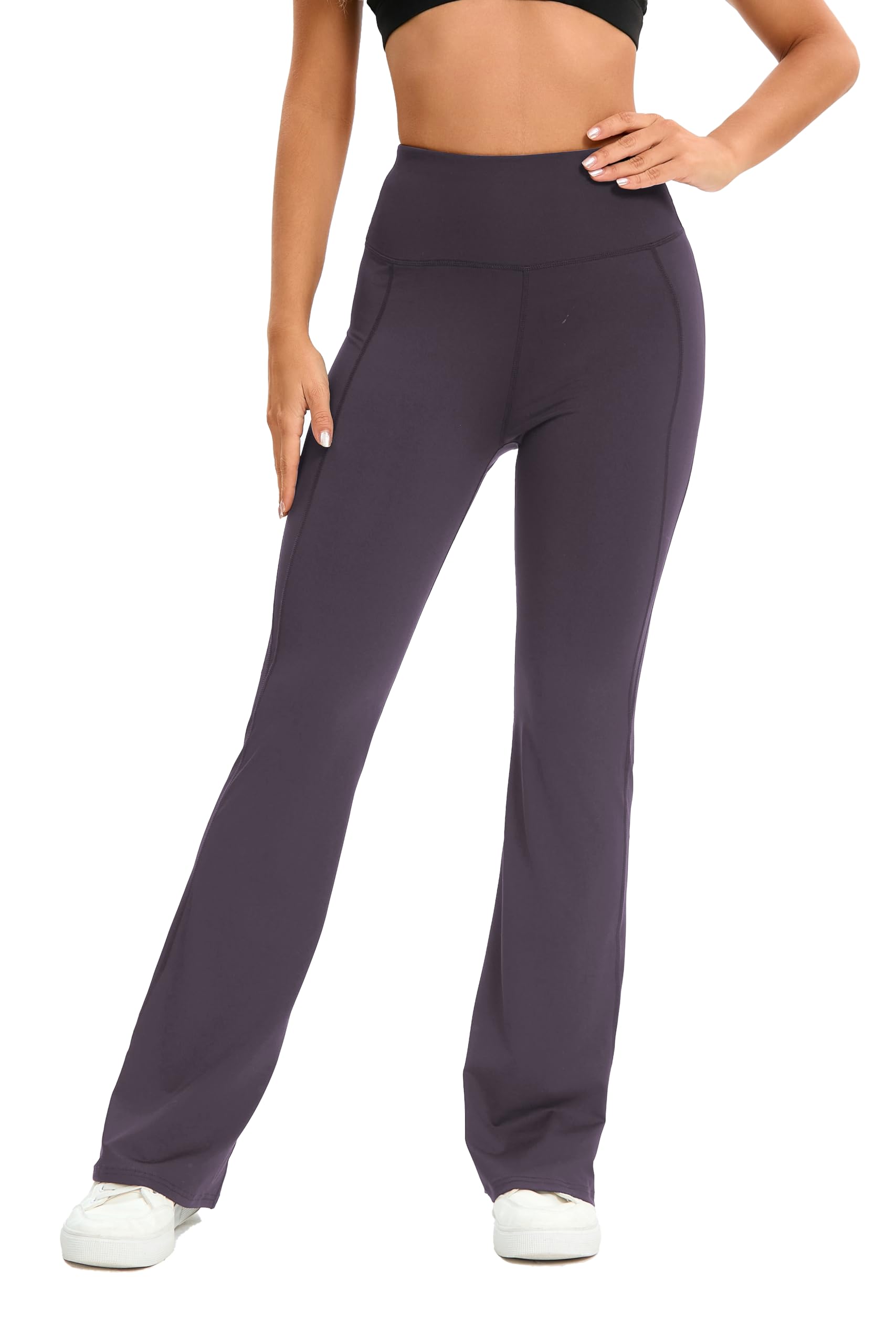 LALA BIRDS Flare Leggings for Women,High Waisted Women Yoga Pants with Tummy Control,Casual Bell Bottoms Flared Leggings for Yoga,Workout,Gym (US, Alpha, Small, Regular, Long, Dark Purple)