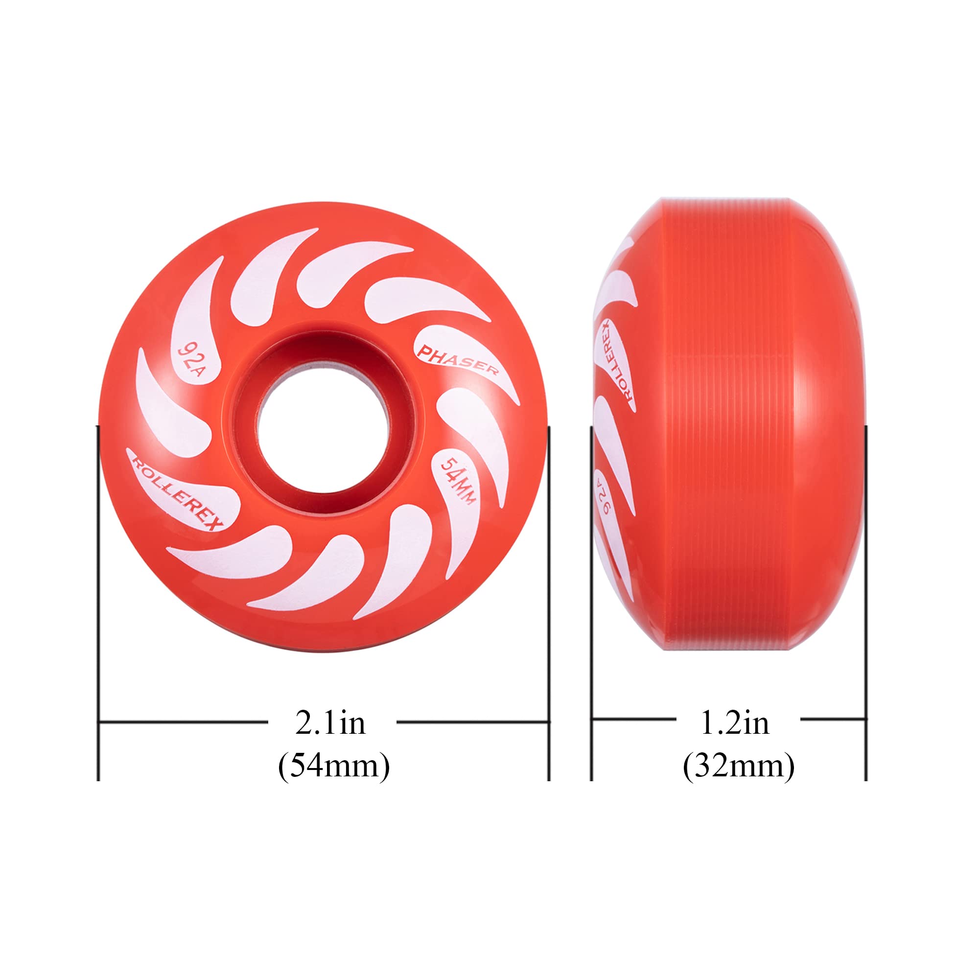 Rollerex Phaser 92A 54mm Skateboard Wheels 4-Pack Durable 32mm Width Cruiser Wheels for Skateboards – Smooth Ride & Easy Installation (Rocket Red)