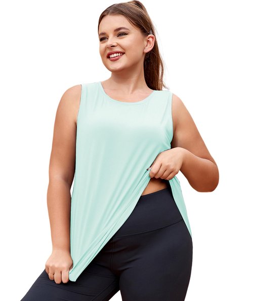 LALAGEN Womens Plus Size Workout Tank Tops Loose Fit Sleeveless Athetic Running Exercise Shirts Light Green 3XL