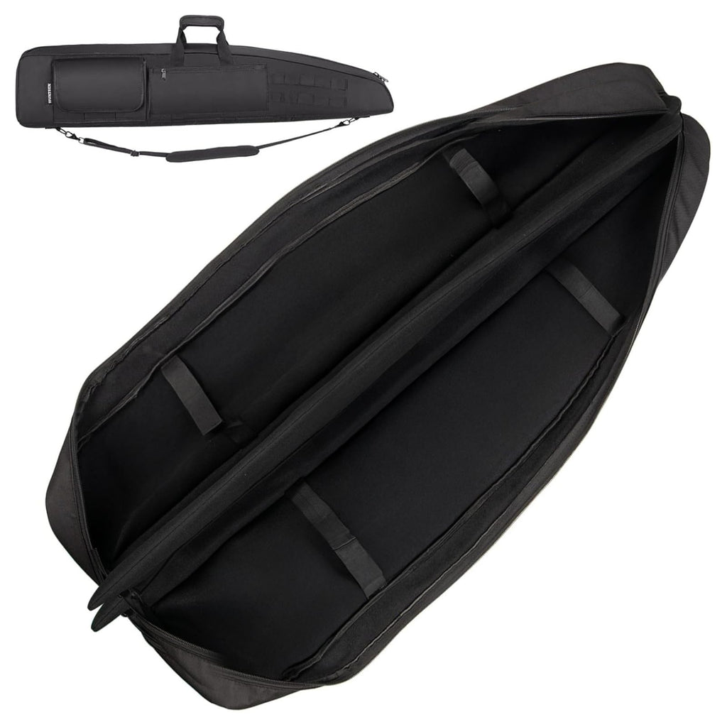 HUNTSEN Soft Case 38" 42" 46" 52" Bag with Padded Handle - Adjustable Sling Dual Lockable Zippers, Multiple Pouches Outdoor Accessory Bags (Black, 52")